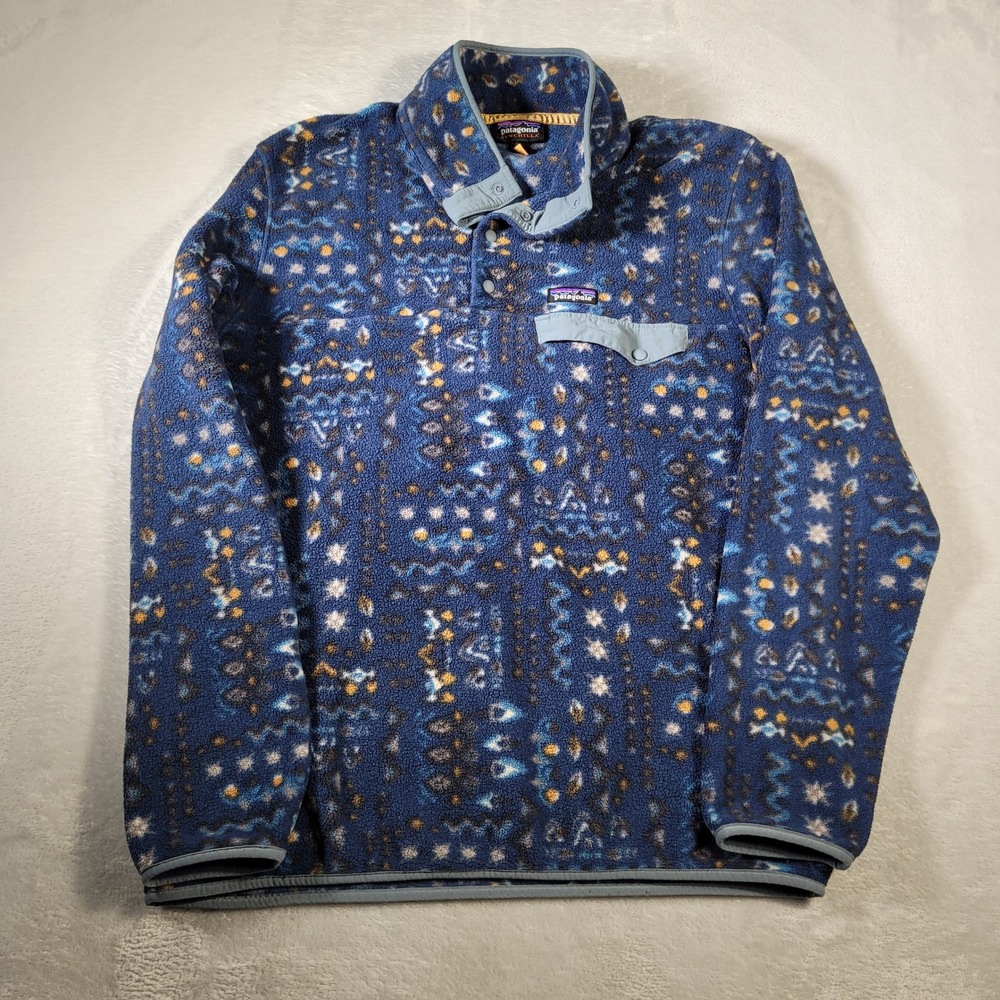 Patagonia Synchilla Fleece Pullover Mens L Blue Wandering Woods Geometric Snap-T